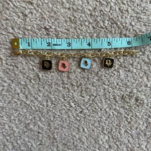 Upcycled Dior Gold Chain Charm Bracelet with Black, Pink & Blue Enamel Logos